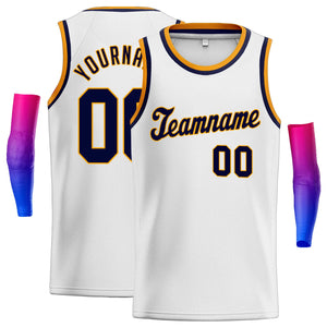 Custom White Navy-Yellow Classic Tops Mesh Basketball Jersey