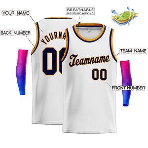 Custom White Navy-Yellow Classic Tops Mesh Basketball Jersey