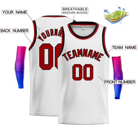 Custom White Red Classic Tops Sport Game Basketball Jersey