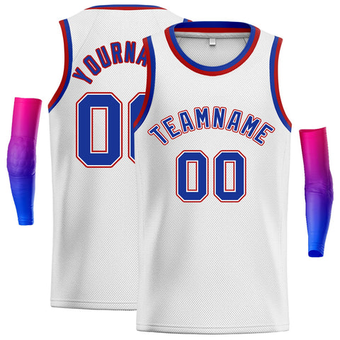 Custom White Royal-Red Classic Tops Athletic Basketball Jersey