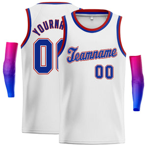 Custom White Royal- Red Classic Tops Athletic Basketball Jersey