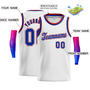 Custom White Royal- Red Classic Tops Athletic Basketball Jersey