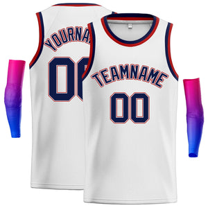 Custom White Navy-Red Classic Tops Athletic Vest Basketball Jersey