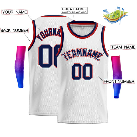 Custom White Navy-Red Classic Tops Athletic Vest Basketball Jersey