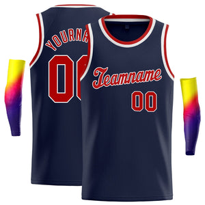 Custom Navy Red-White Classic Tops Mesh Basketball Jersey