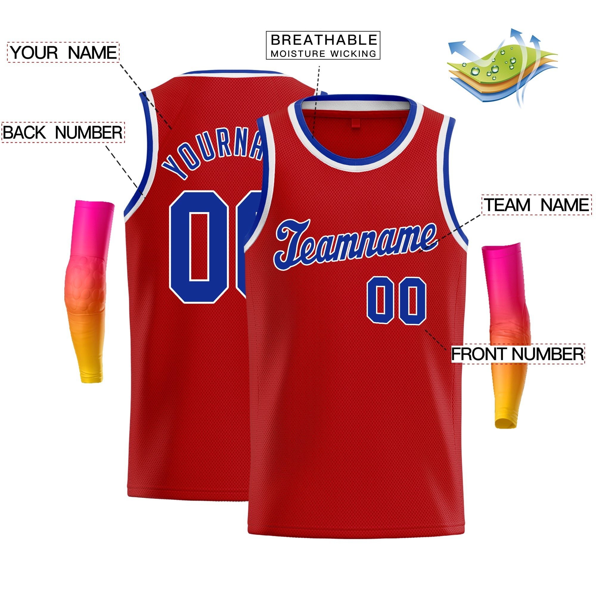 Maillot de basket-ball athlétique classique rouge Royal-blanc personnalisé