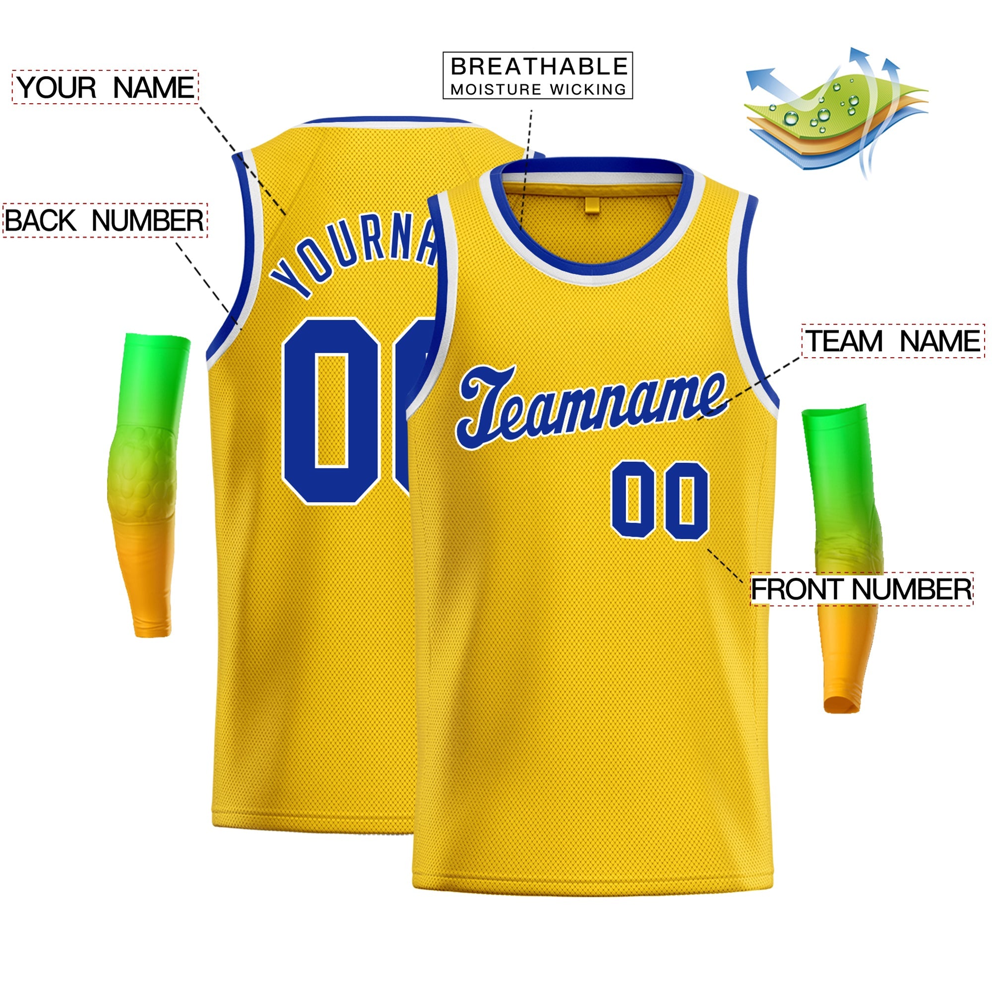 Maillot de basket-ball classique jaune Royal-blanc personnalisé pour hommes/garçon