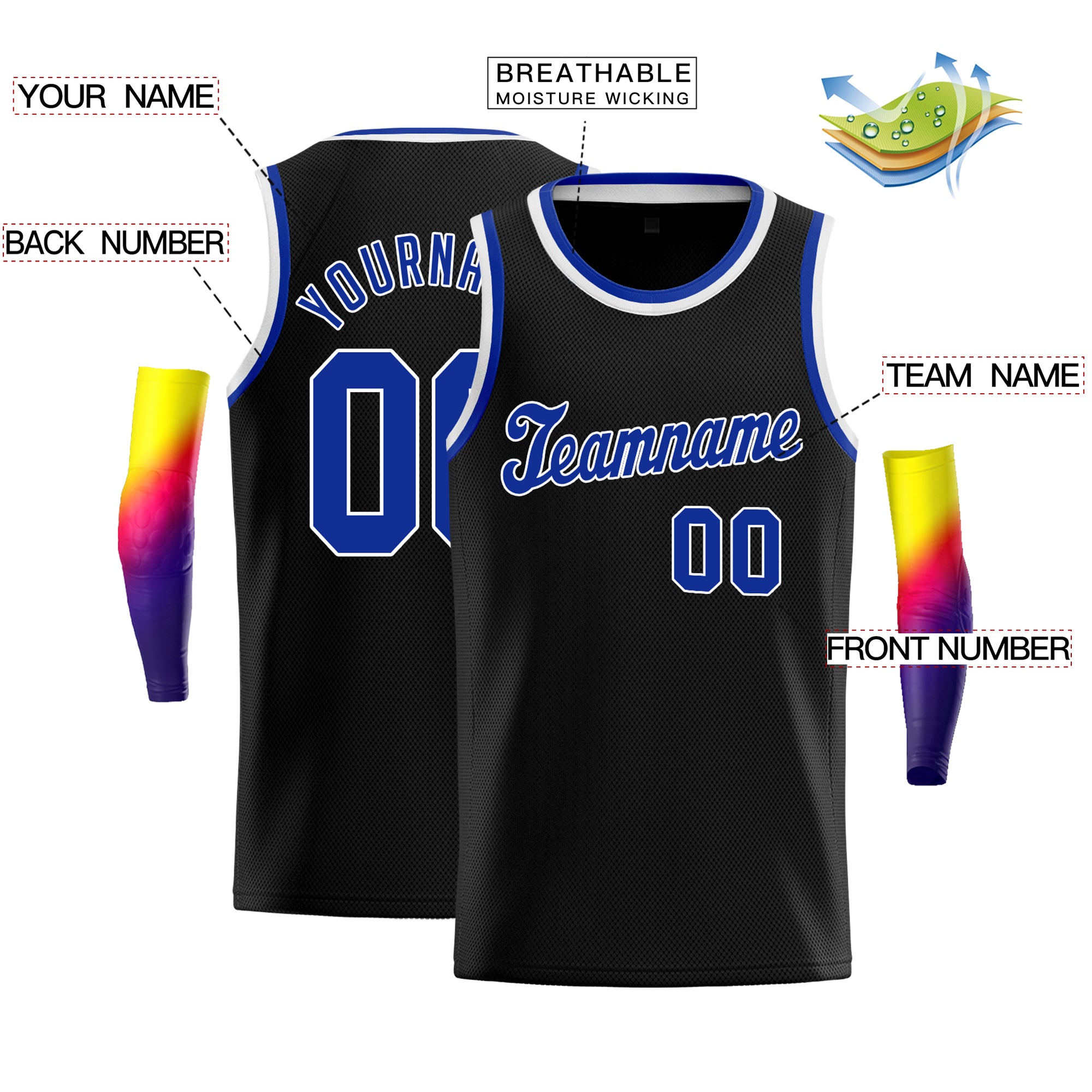 Custom Black Royal-White Classic Tops Men/Boy Basketball Jersey