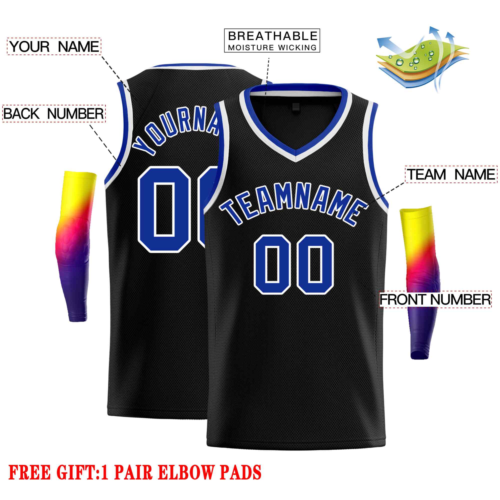 Custom Black Royal-White Classic Tops Men Casual Basketball Jersey