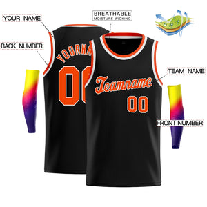 Débardeur classique personnalisé noir Orange-blanc, maillot de basket-ball