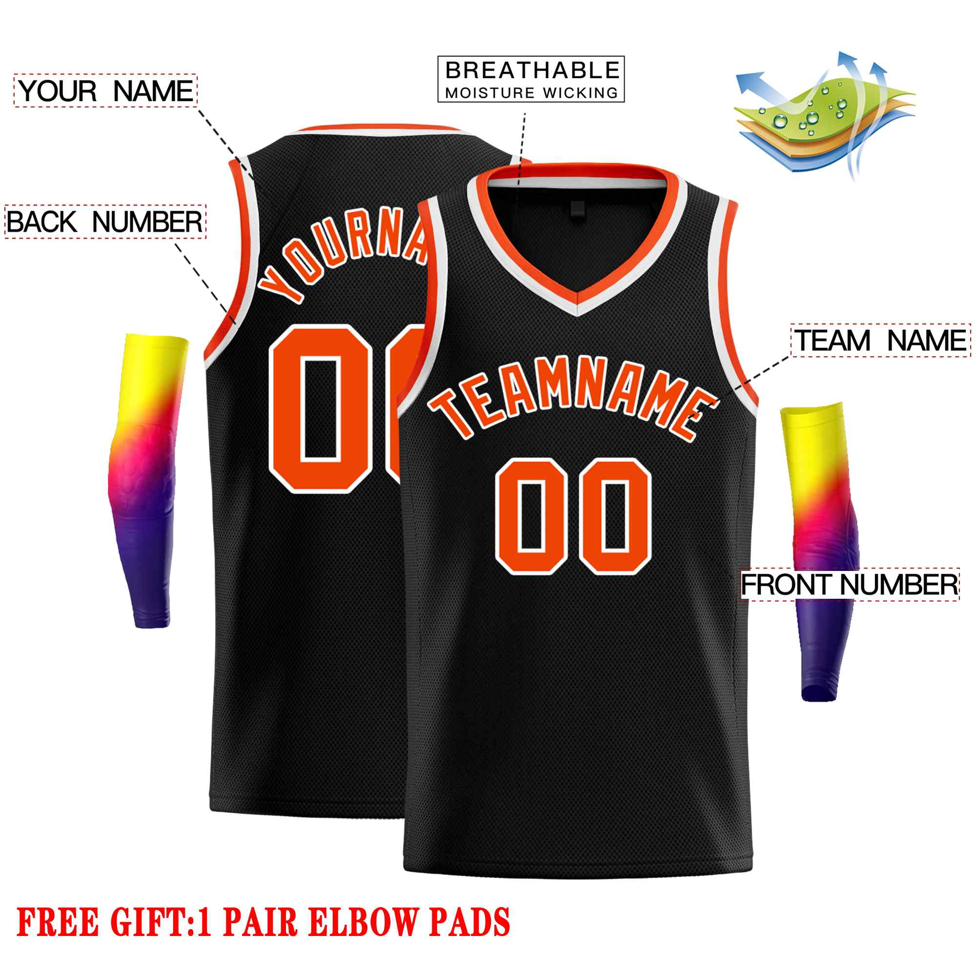 Custom Black Orange-White Classic Tops Men Casual Basketball Jersey