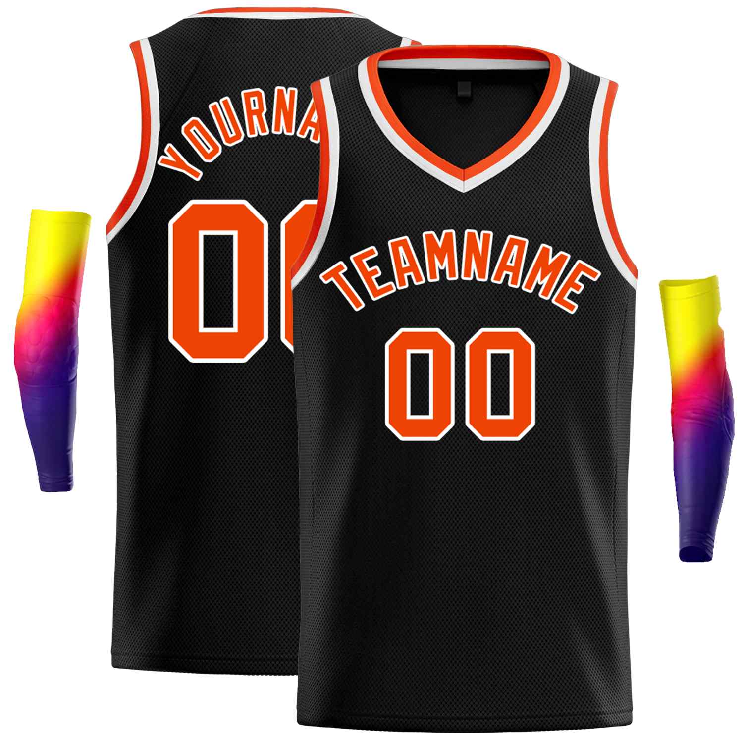 Maillot de basket-ball décontracté pour hommes, haut classique personnalisé noir Orange-blanc