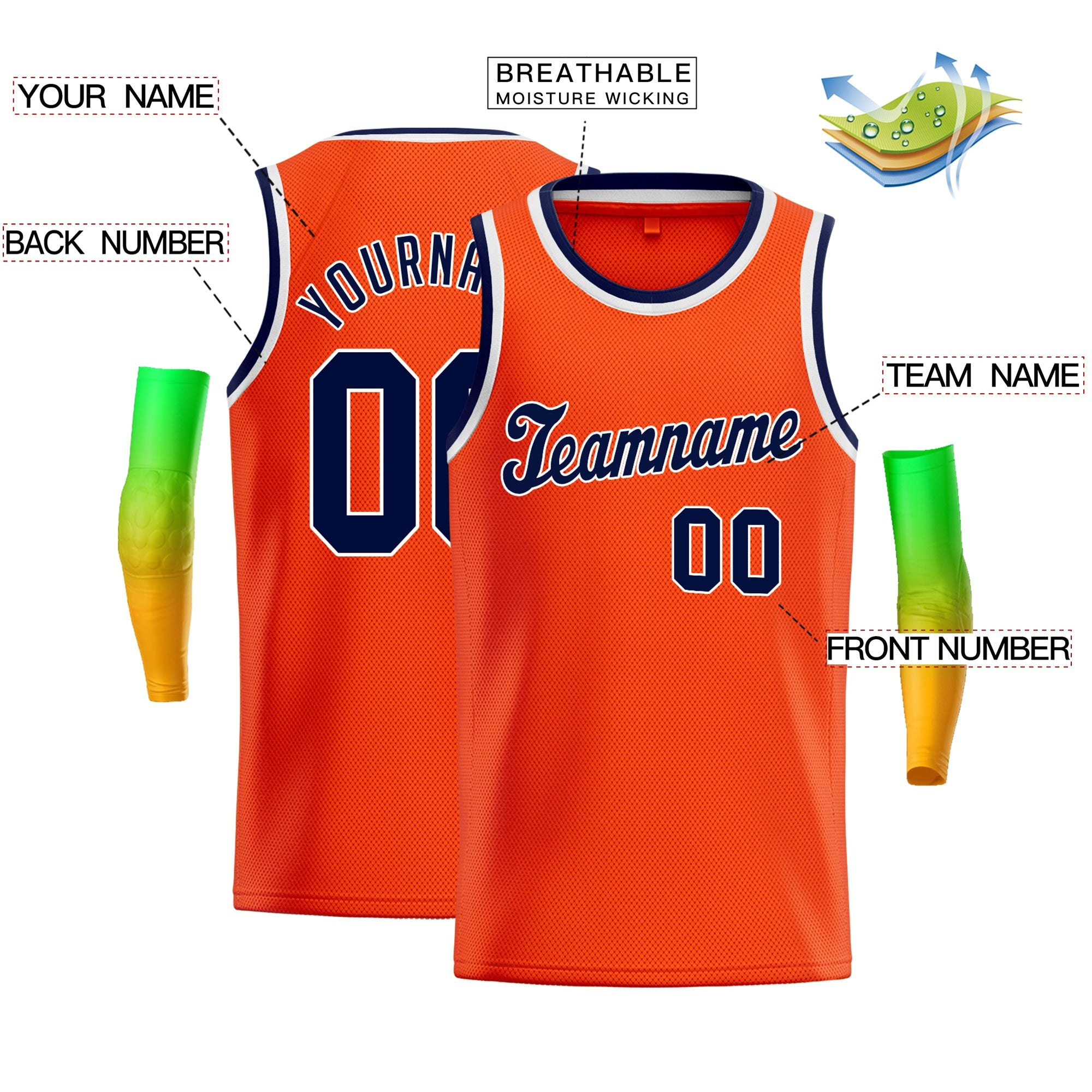 Maillot de basket-ball classique personnalisé Orange marine-blanc pour hommes, décontracté