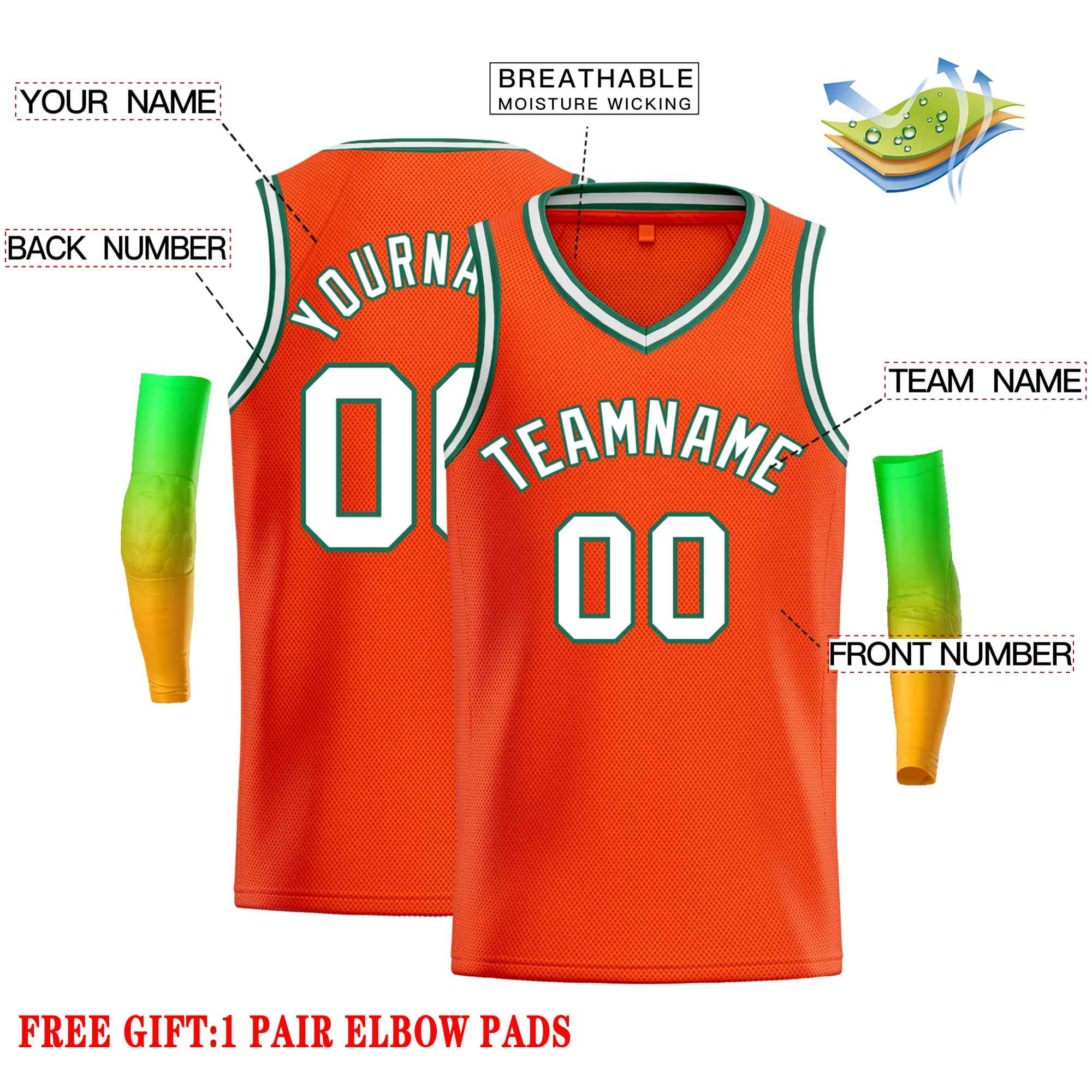 Maillot de basket-ball décontracté pour hommes, haut classique Orange blanc-vert personnalisé