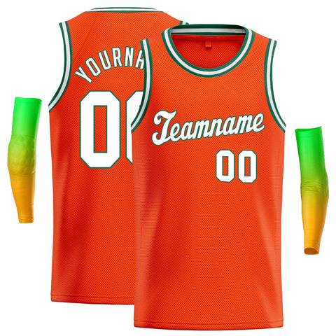 Custom Orange White-Green Classic Tops Men/Boy Basketball Jersey