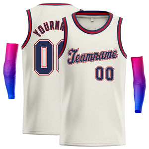 Maillot de basket-ball classique pour hommes/garçon, crème personnalisée, rouge marine-rouge