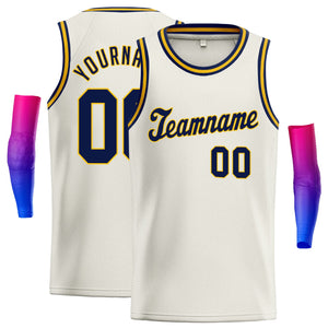 Custom Cream Navy-Yellow Classic Tops Athletic Basketball Jersey