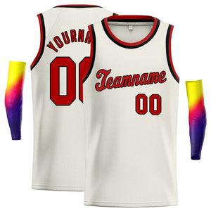 Custom Cream Red Black Classic Tops Athletic Basketball Jersey