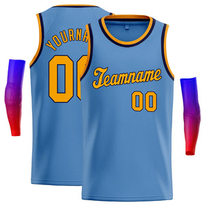 Custom Light Blue Yellow-Navy Classic Tops Fashion Sportwear Basketball Jersey