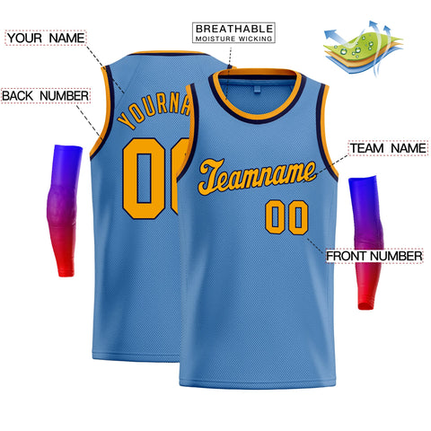 Custom Light Blue Yellow-Navy Classic Tops Fashion Sportwear Basketball Jersey