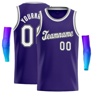 Custom Purple Gray-White Classic Tops Men Casual Daily Basketball Jersey