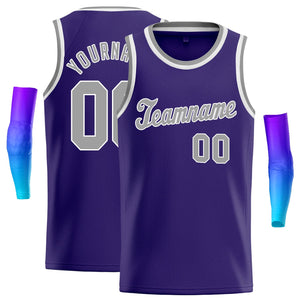 Maillot de basket-ball athlétique personnalisé pour hommes, haut classique violet gris-blanc