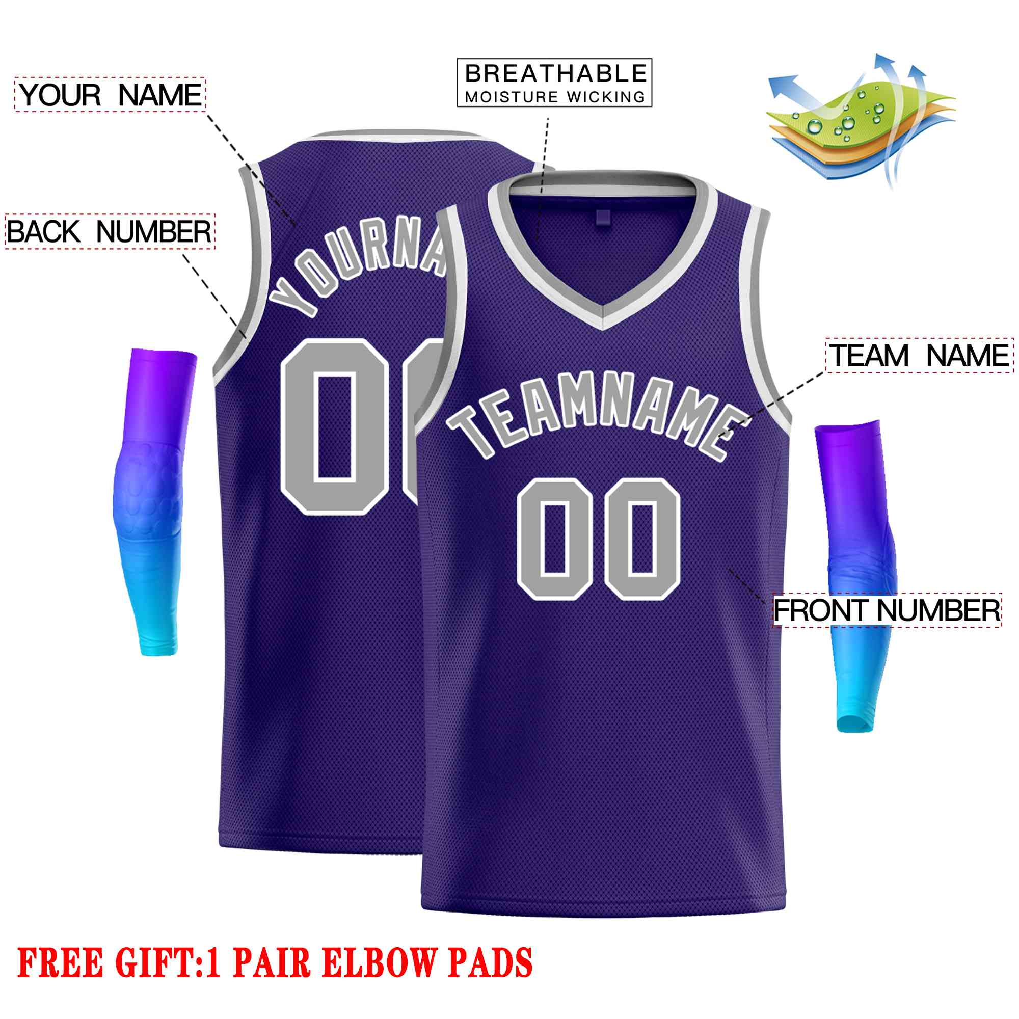 Custom Purple Gray-White Classic Tops Men Casual Basketball Jersey