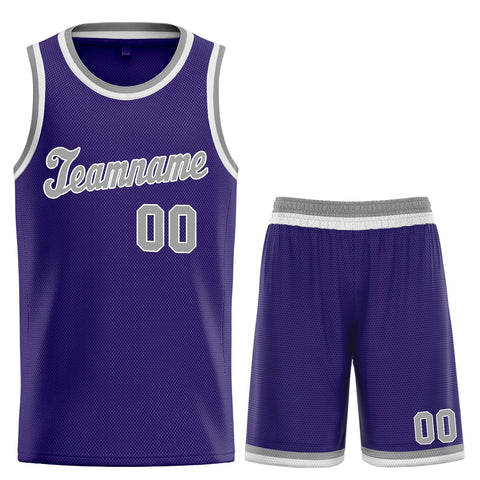 Custom Purple Gray Classic Sets Basketball Jersey