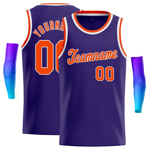Custom Purple Orange-White Classic Tops Men Casual Basketball Jersey