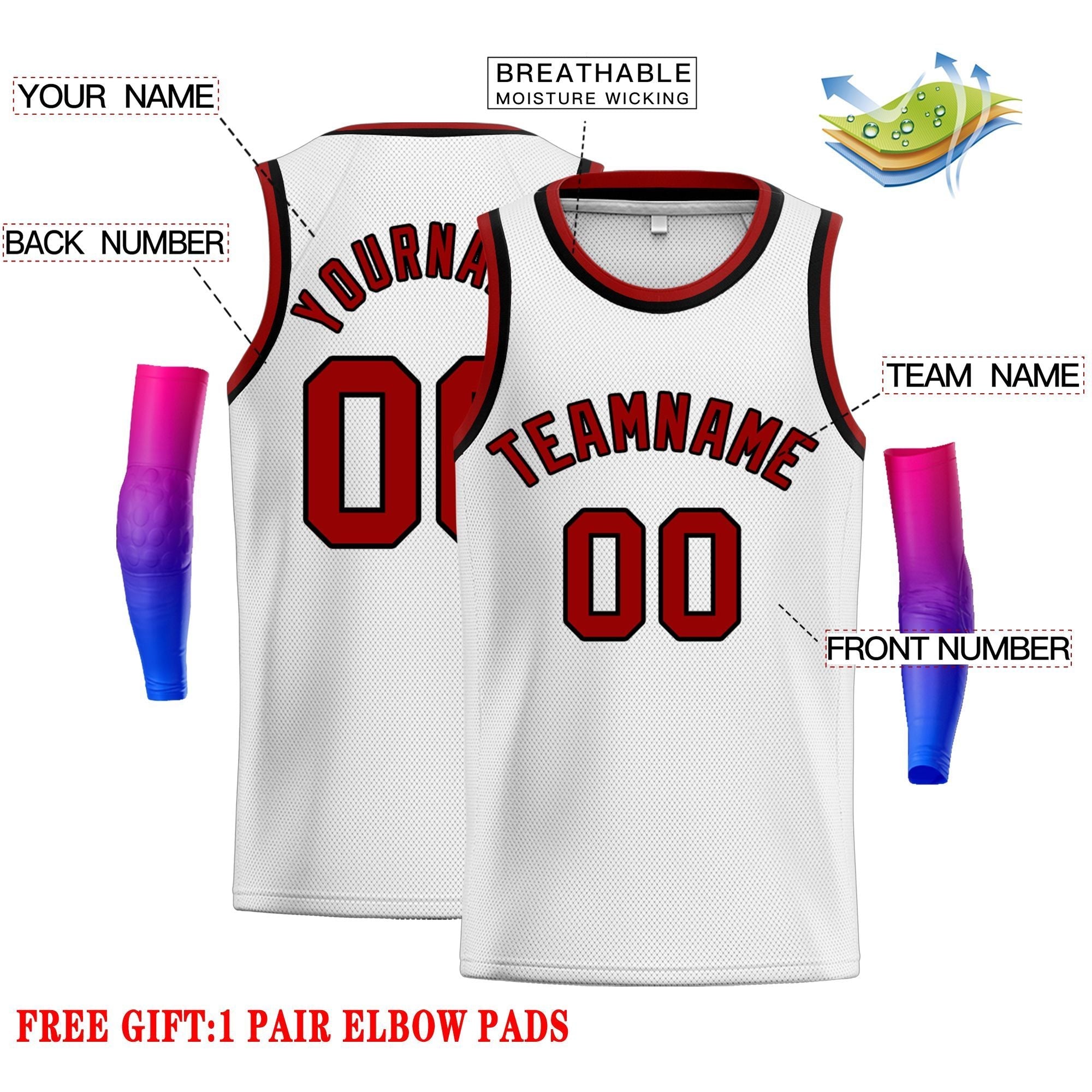 Custom White Red-Black Classic Tops Men Casual Basketball Jersey