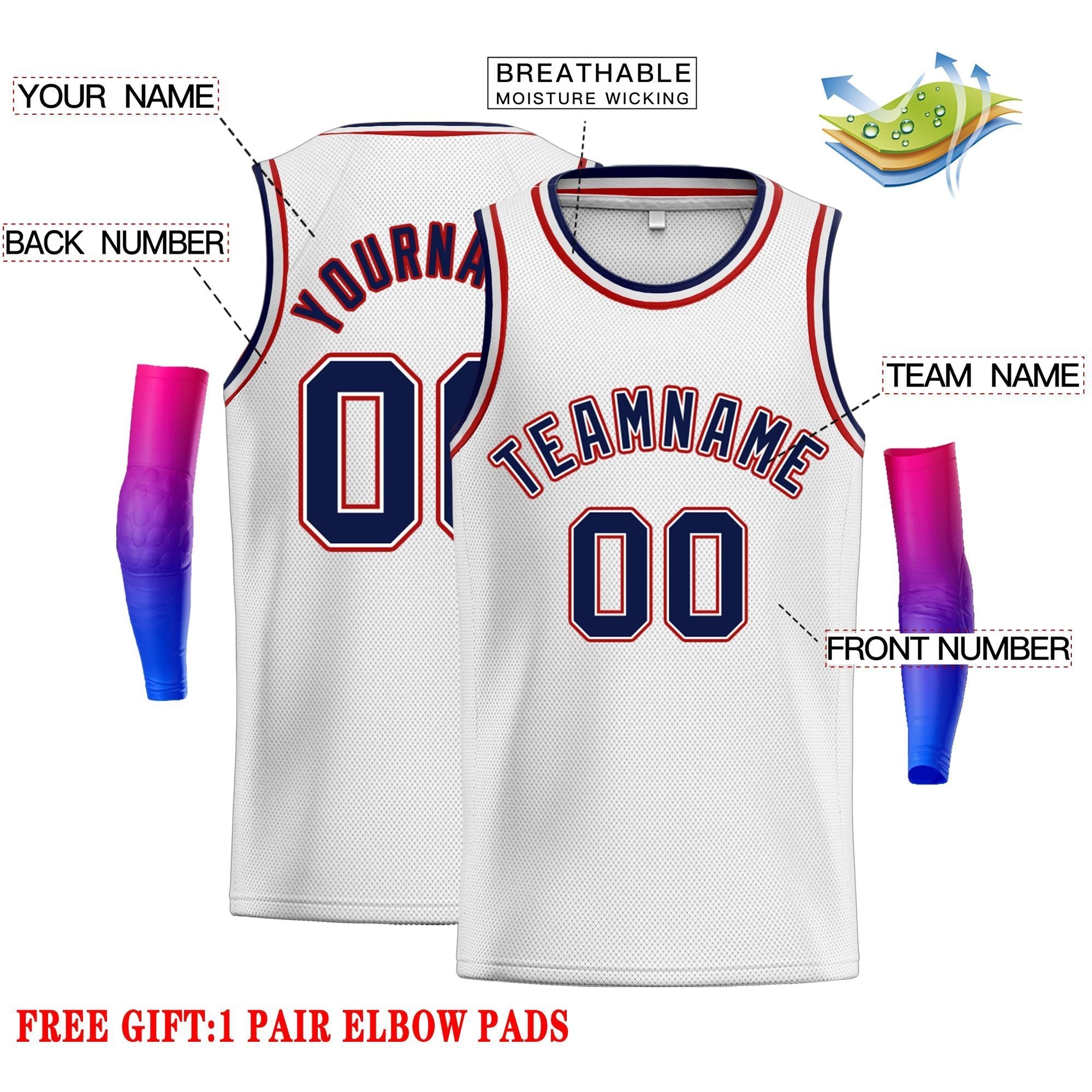 Custom White Navy-Red Classic Tops Men Casual Basketball Jersey