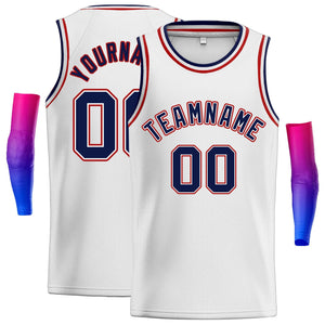 Custom White Navy-Red Classic Tops Men Casual Basketball Jersey