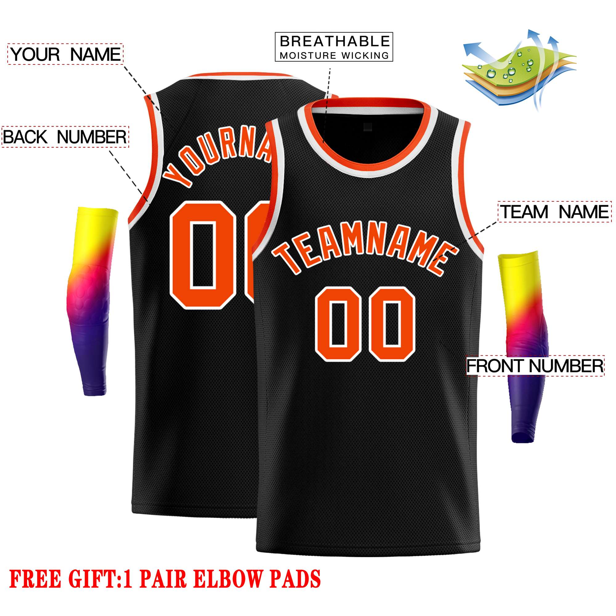 Custom Black Orange-White Classic Tops Casual Basketball Jersey