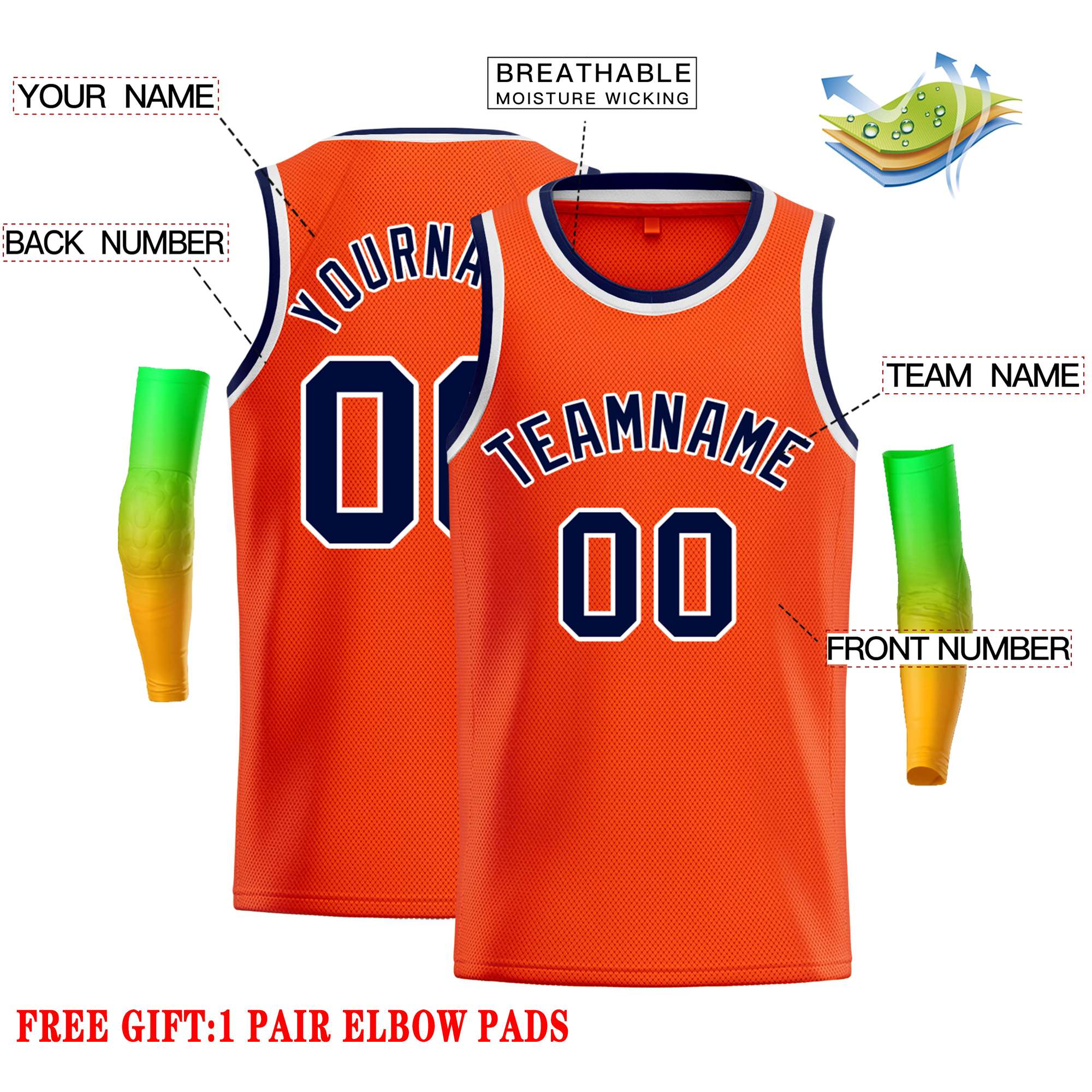 Custom Orange Navy-White Classic Tops Casual Basketball Jersey