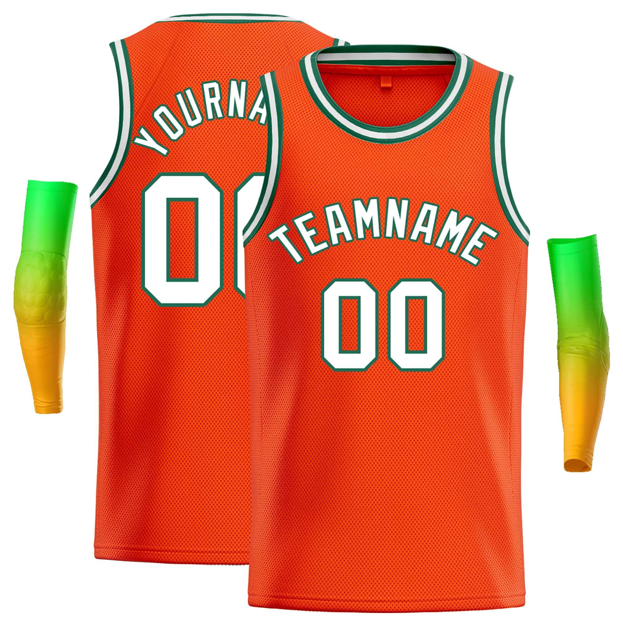 Maillot de basket-ball décontracté, haut classique Orange blanc-vert personnalisé