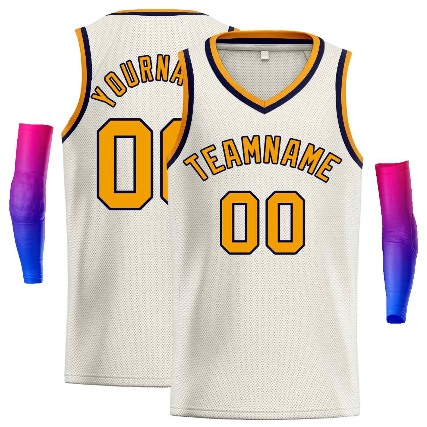 Custom Cream Yellow-Navv Classic Tops Men Casual Basketball Jersey