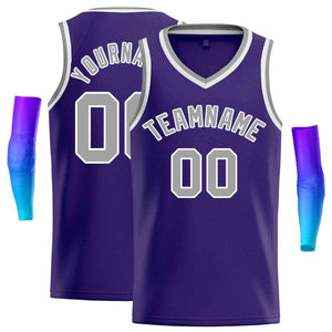 Maillot de basket-ball décontracté pour hommes, haut classique violet gris-blanc personnalisé