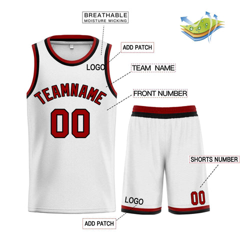 Custom White Maroon-Black Classic Sets Curved Basketball Jersey