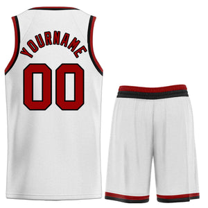 Maillot de basket-ball incurvé personnalisé blanc marron-noir, ensembles classiques