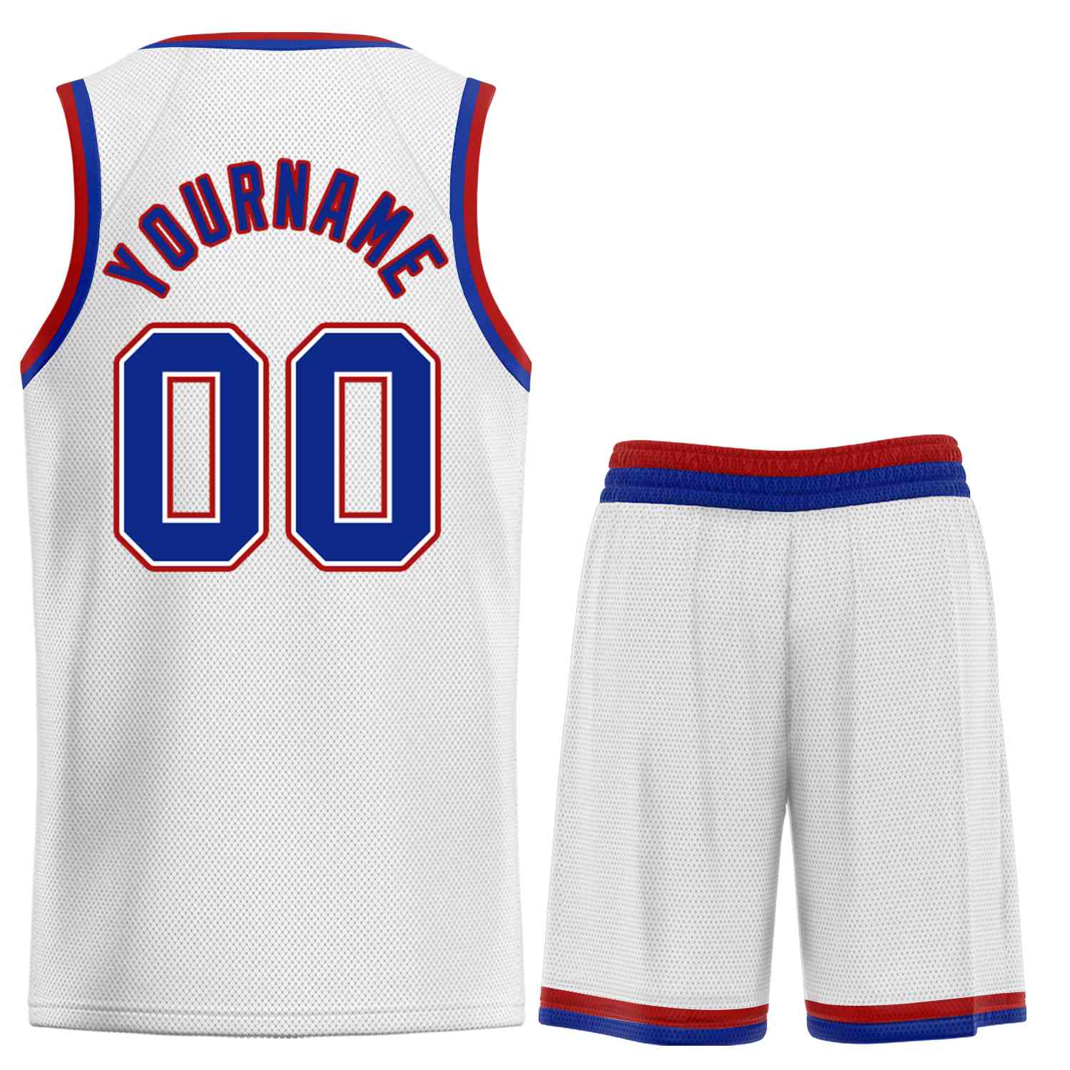 Custom White Royal-Red Classic Sets Curved Basketball Jersey