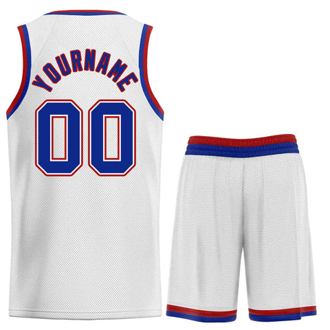 Custom White Royal-Red Classic Sets Curved Basketball Jersey