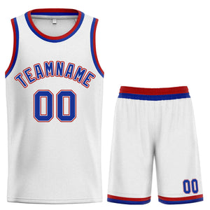 Custom White Royal-Red Classic Sets Curved Basketball Jersey