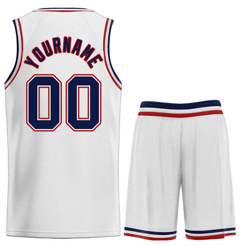 Custom White Navy-Red Classic Sets Curved Basketball Jersey