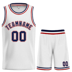 Maillot de basket-ball incurvé personnalisé blanc marine-rouge, ensembles classiques