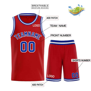 Custom Red Royal-White Classic Sets Curved Basketball Jersey