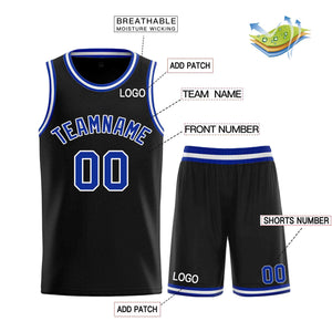 Custom Black Royal-White Classic Sets Curved Basketball Jersey