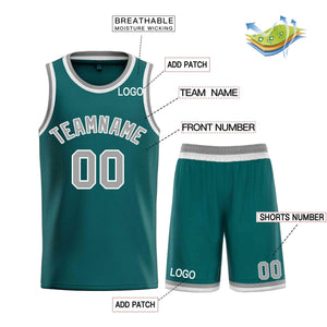 Custom Aqua Gray-White Bull Classic Sets Curved Basketball Jersey