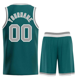 Custom Aqua Gray-White Bull Classic Sets Curved Basketball Jersey