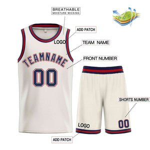 Custom Cream Navy-Maroon Classic Sets Bull Basketball Jersey