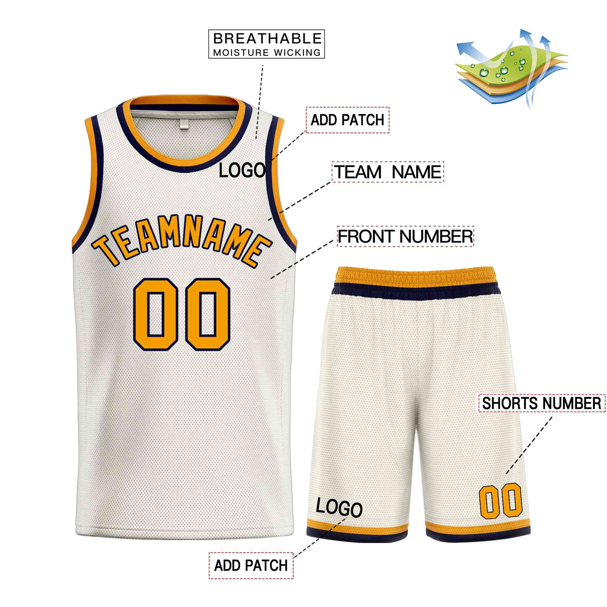 Maillot de basket-ball Bull personnalisé, crème jaune-marine, ensembles classiques